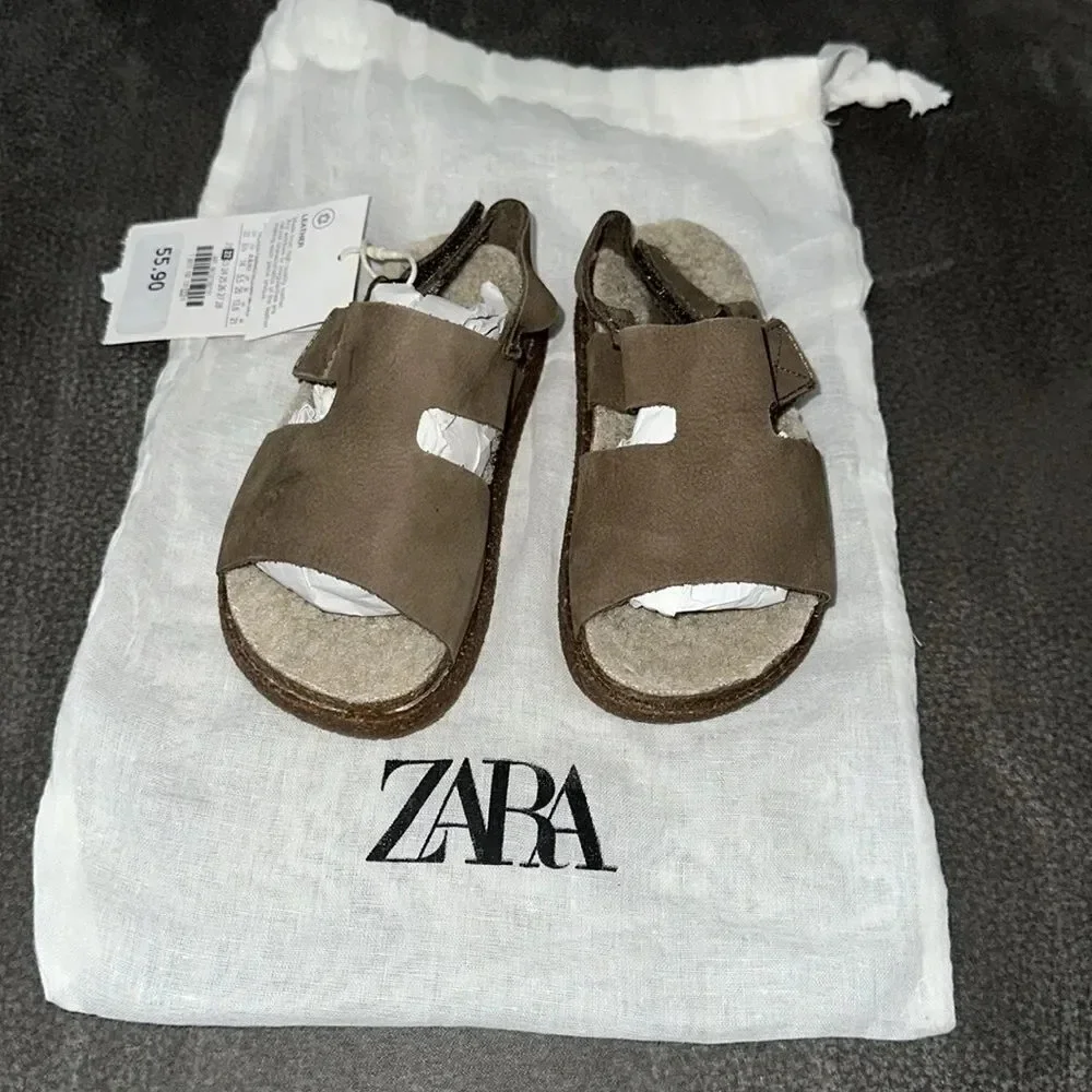 ZARA Kids | Taupe Gray | LEATHER SANDALS